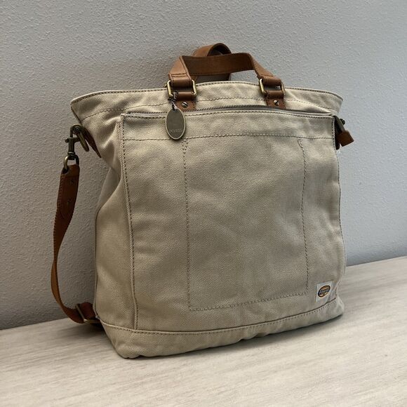 Fossil Workman CVS Canvas Utility Tote/Bag Large New Beige Brown Leather - Picture 3 of 16